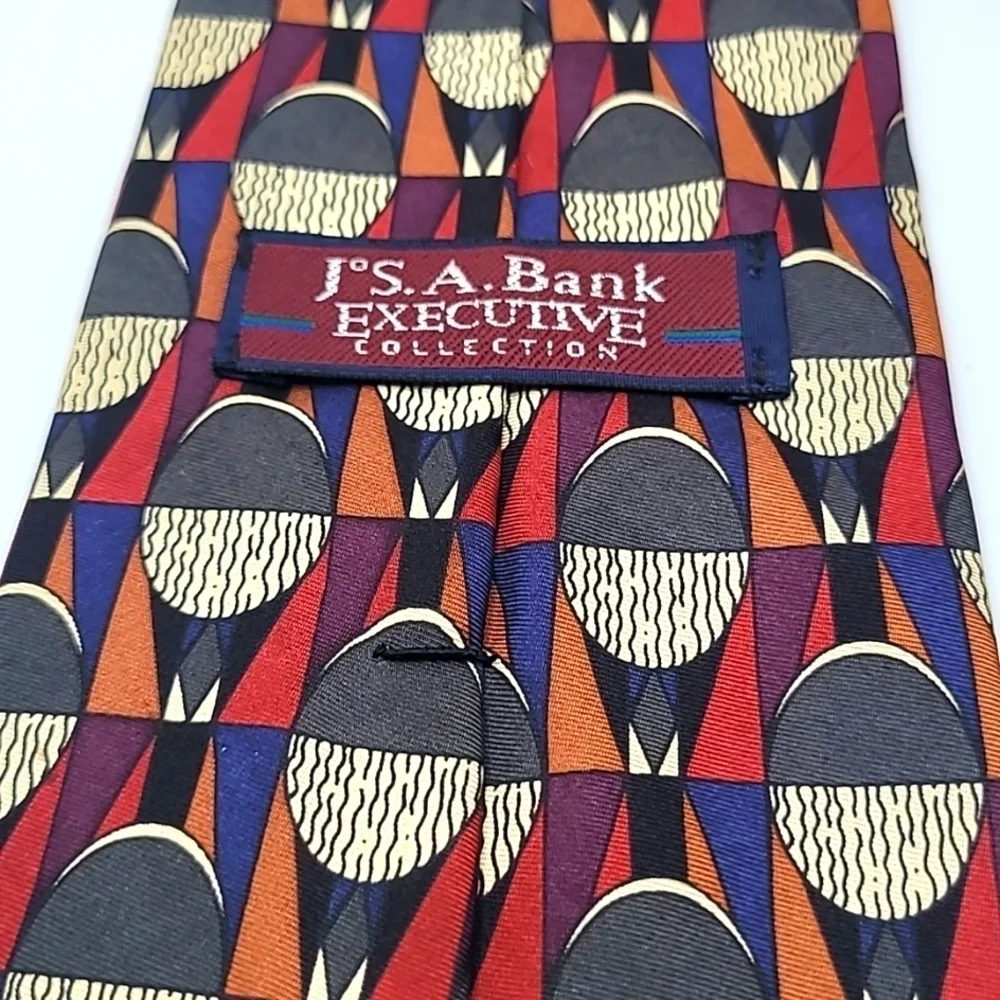Jos. A. Bank 100% Silk Hunter Green Blue Brown Geometric Men's Tie